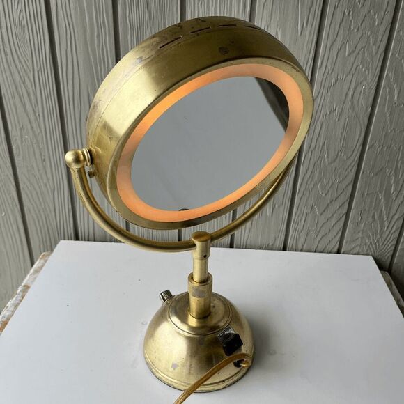 Vintage Lighted Vanity Mirror – Telescoping, Dual-Sided, Brass-Tone Metal, Extra - Picture 3 of 8